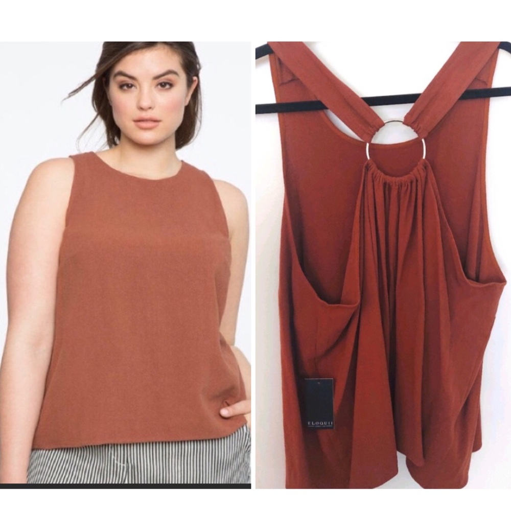 ELOQUII Racerback Hi-Lo Tank / burnt orange